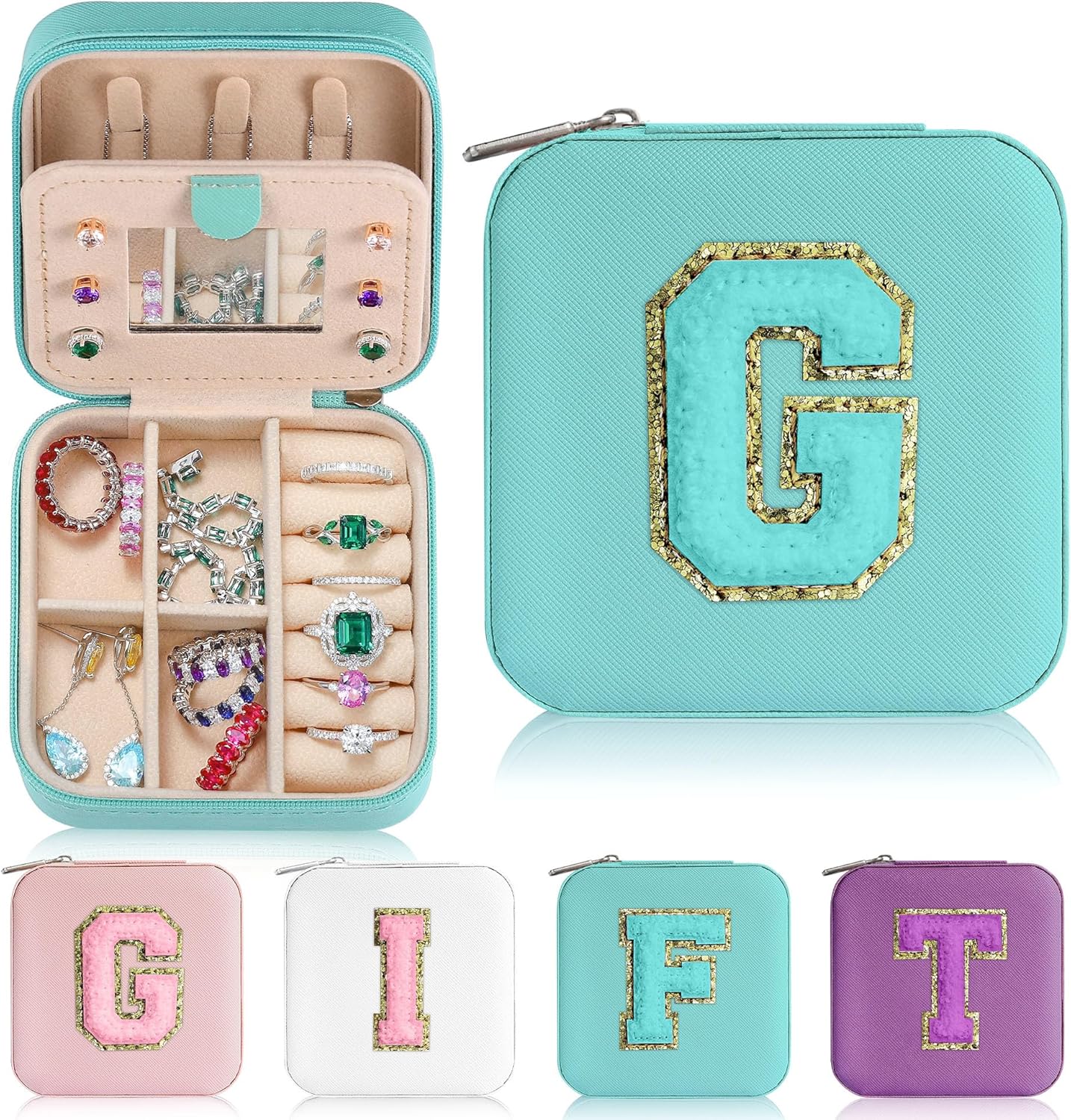 Parima Small Jewelry Box for Girls, Travel Initial Jewelry Boxs for Girls | Small Jewelry Organizer Box | Travel Jewelry Case Jewelry Organizer | Mini Jewelry Case - Letter G, Aqua Blue