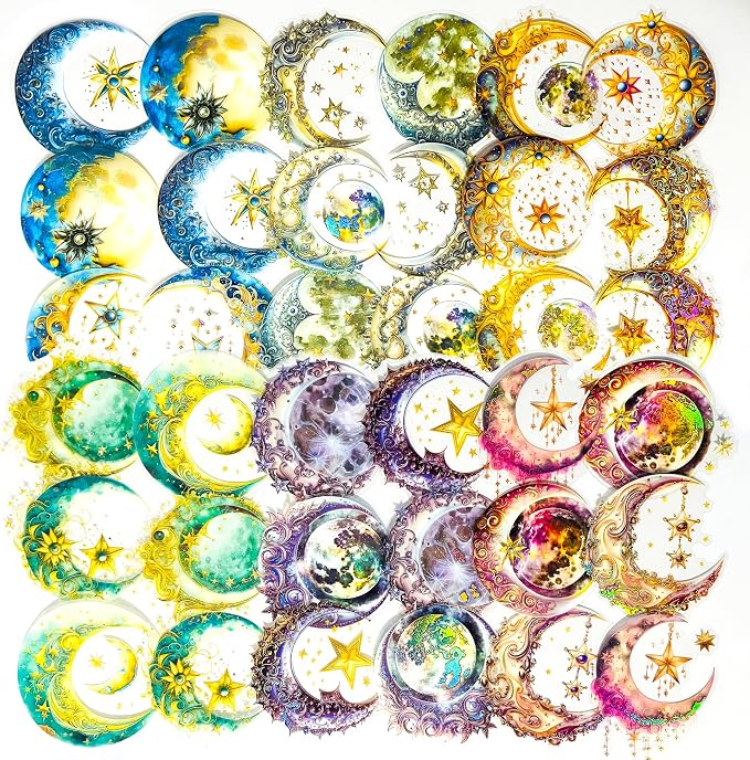 Yoksas 36Pcs Large Holographic Fantasy Moon Stickers