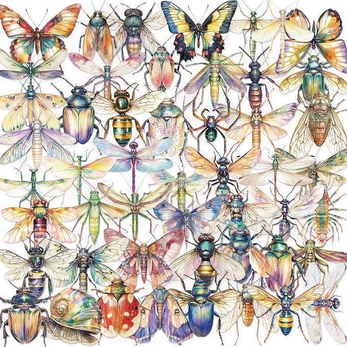 50PCS Transparent Watercolor Insect Stickers, Waterproof PET Decals, Colorful