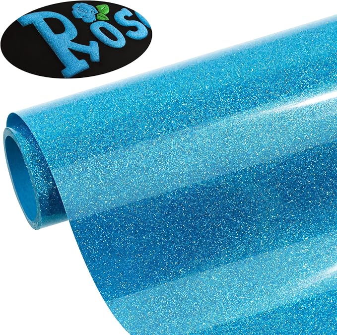 Puff Vinyl Heat Transfer, Sky Blue Puff HTV Glitter Iron on Vinyl 12" x5ft | 3D