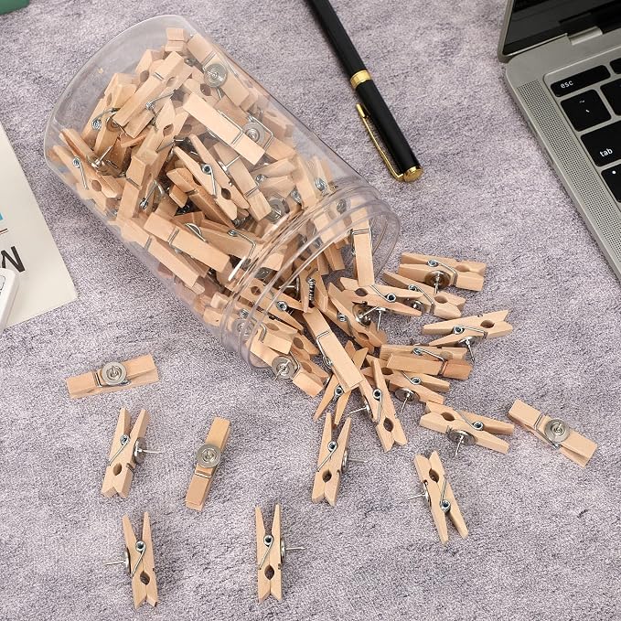 SANNIX 100Pcs Wooden Push Pin Clips, Decorative Clips