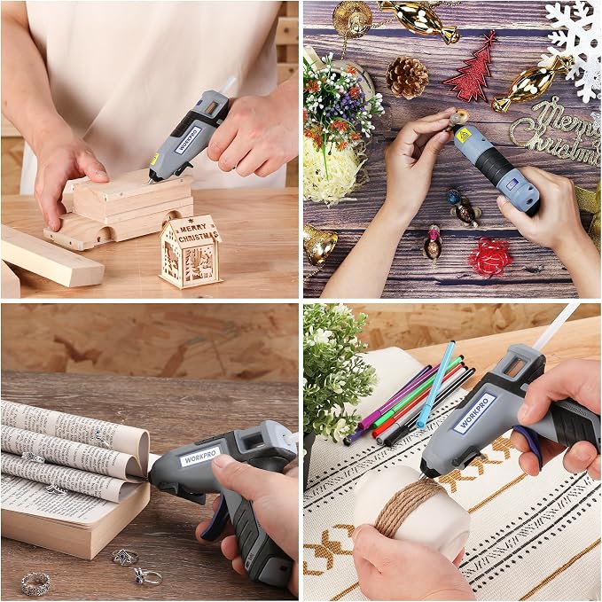 WORKPRO 3.6V Cordless Hot Glue Gun, Fast Preheating, Smart Power-Off, USB-C