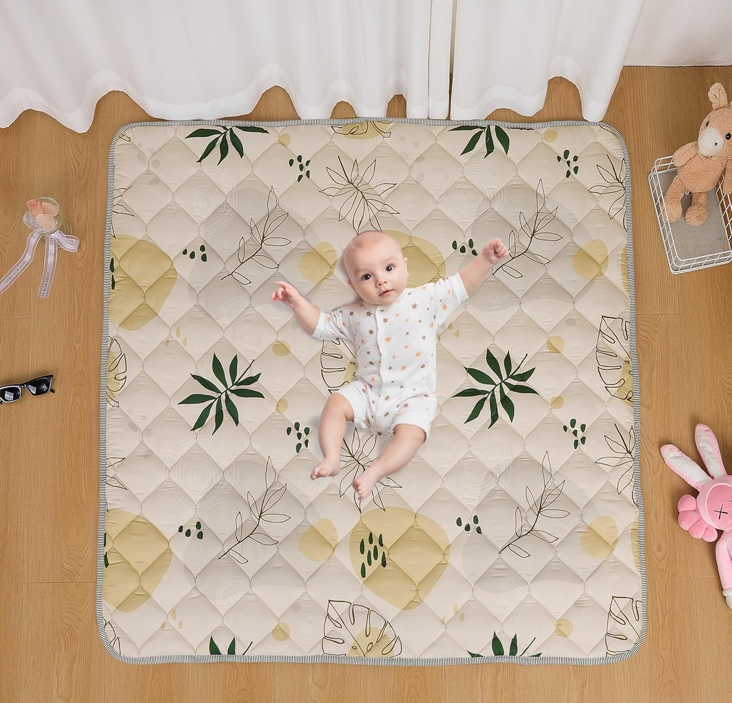 Baby Play Mat 50x50 Inch, Thickened Soft Floor Mat for Playpen, Machine Washable Foam Crawling Mat with Non-Slip Bottom for Babies and Toddlers, Foldable Padded Playmat Boho Terra