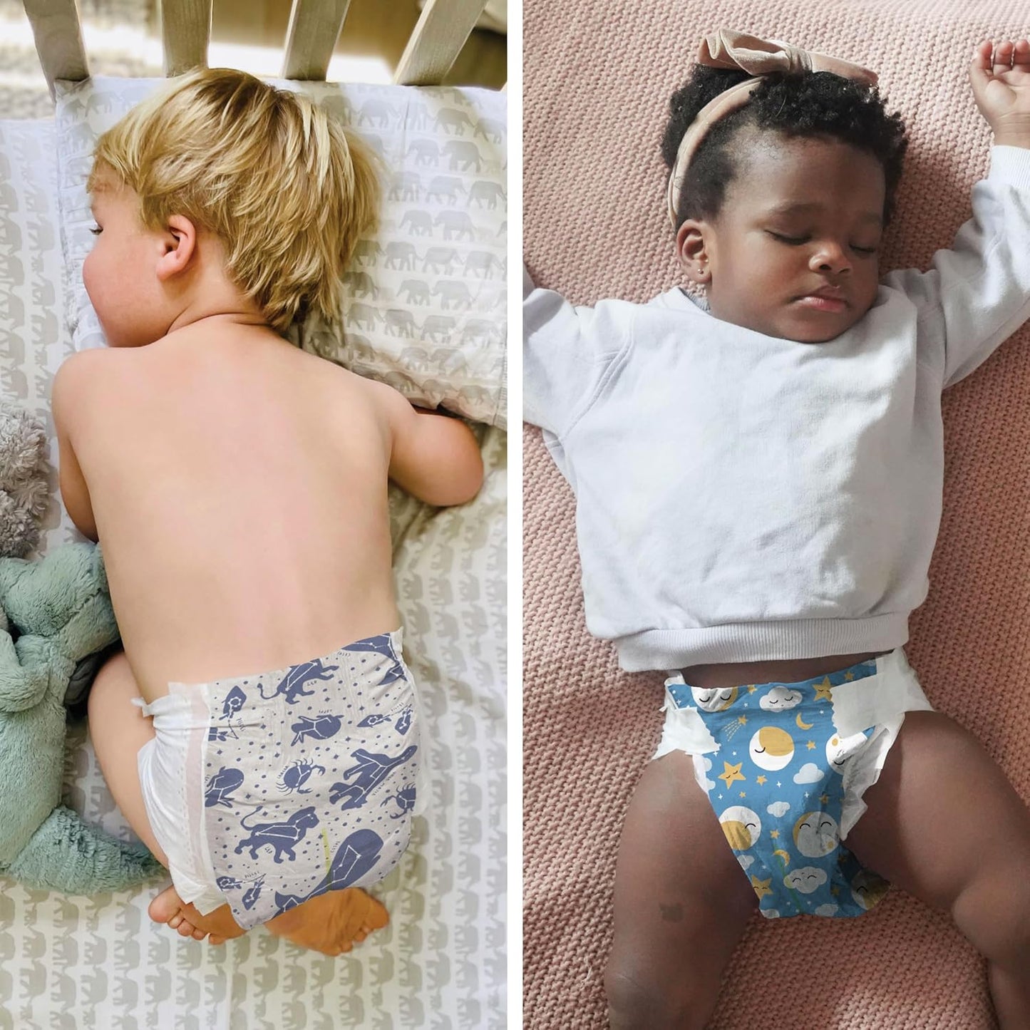 The Honest Company Clean Conscious Overnight Diapers for Sensitive Skin, Hypoallergenic Fragrance-Free Baby Diapers, Cozy Cloud and Star Signs Design, Club Box, Size 5 (27+ lbs), 40 Count