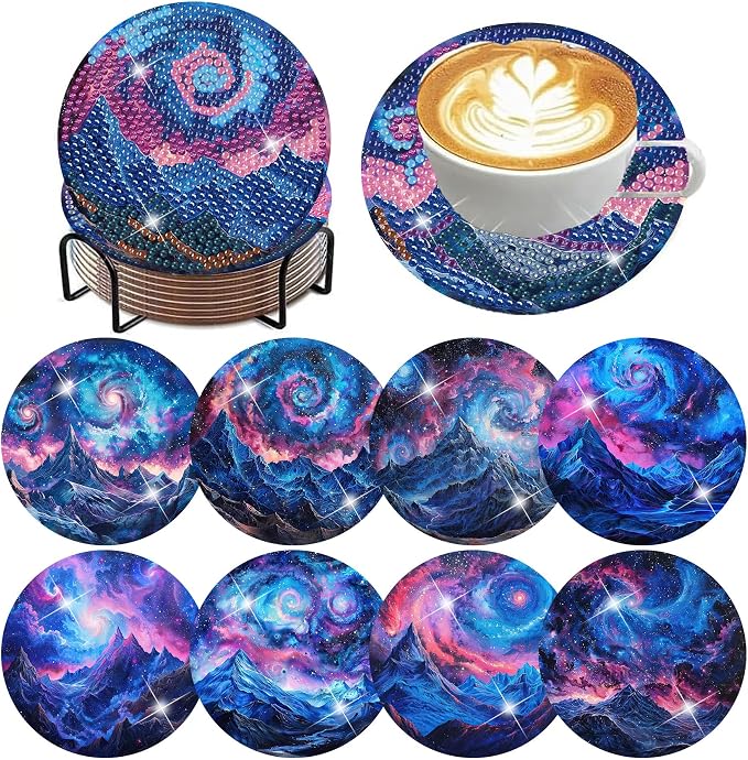 ijbnhd 8 PCS Aurora Diamond Art Coasters Diamond Painting Coasters | Diamond