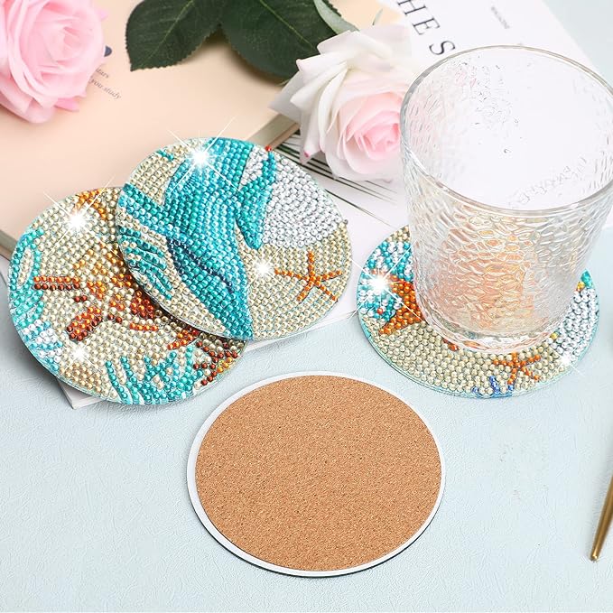 UPINS Ocean Diamond Art Painting Coaster Kit, Non Slip Coaster Art Supplies