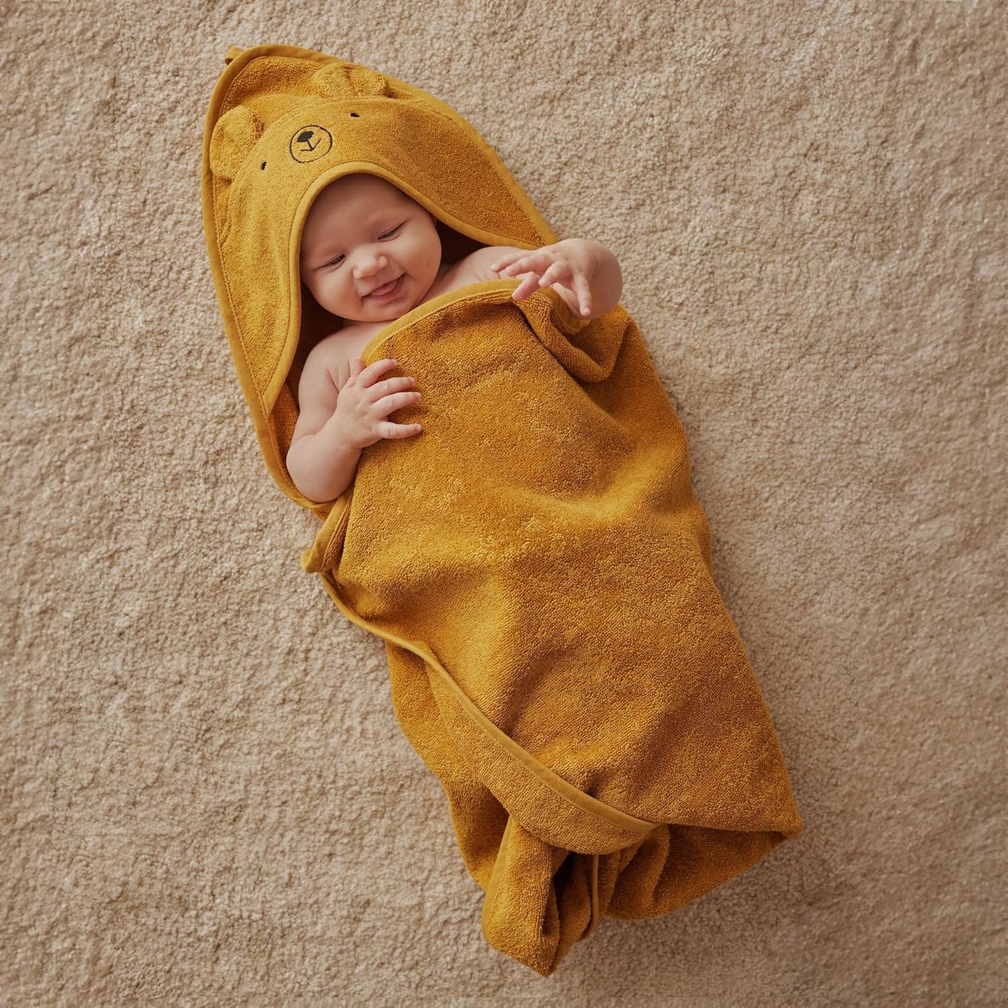 Baby Hooded Towel – Organic Cotton Baby Bath Towels, 32" x 32" Super-Soft and Absorbent Baby Towels for Newborn 2-Pack (Grey/Yellow)