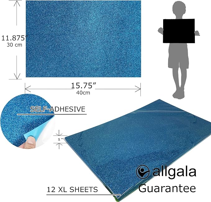 Allgala X-Large Self-Adhesive Glitter EVA Foam Sheets 12 Pack 12x16 inch Paper