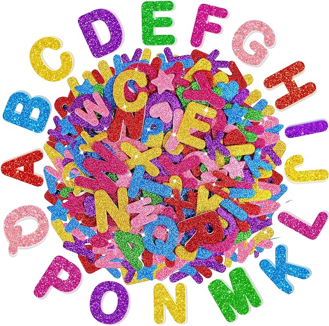 Foam Letter Stickers, 7 Sheets 3D Glitter Alphabet Stickers