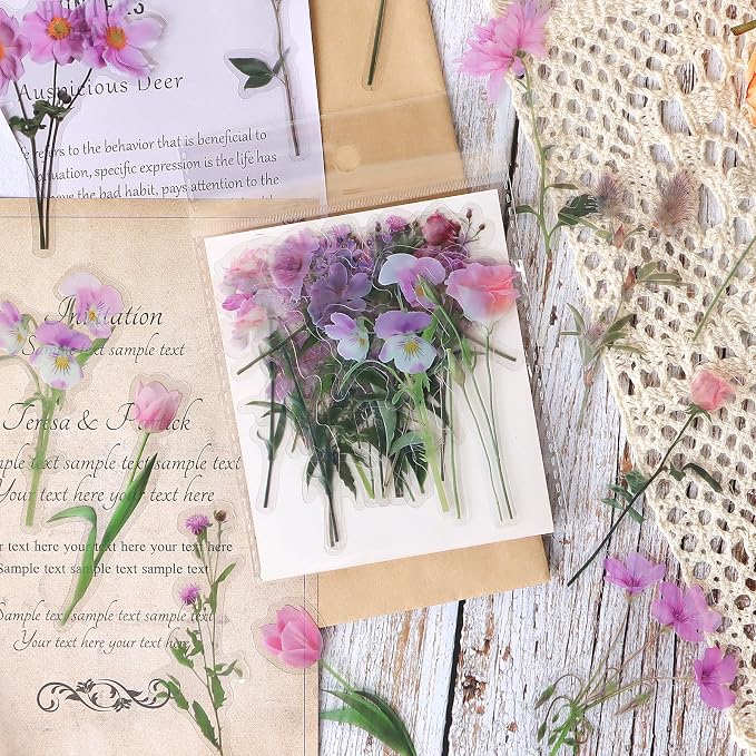Imeepa 320Pcs Natural Flower Stickers Transparent Scrapbooking Stickers | PET