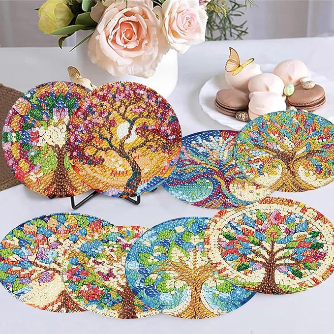 8 Pack Diamond Art Coasters, Tree of Life Diamond Painting Coasters Kits | Tree