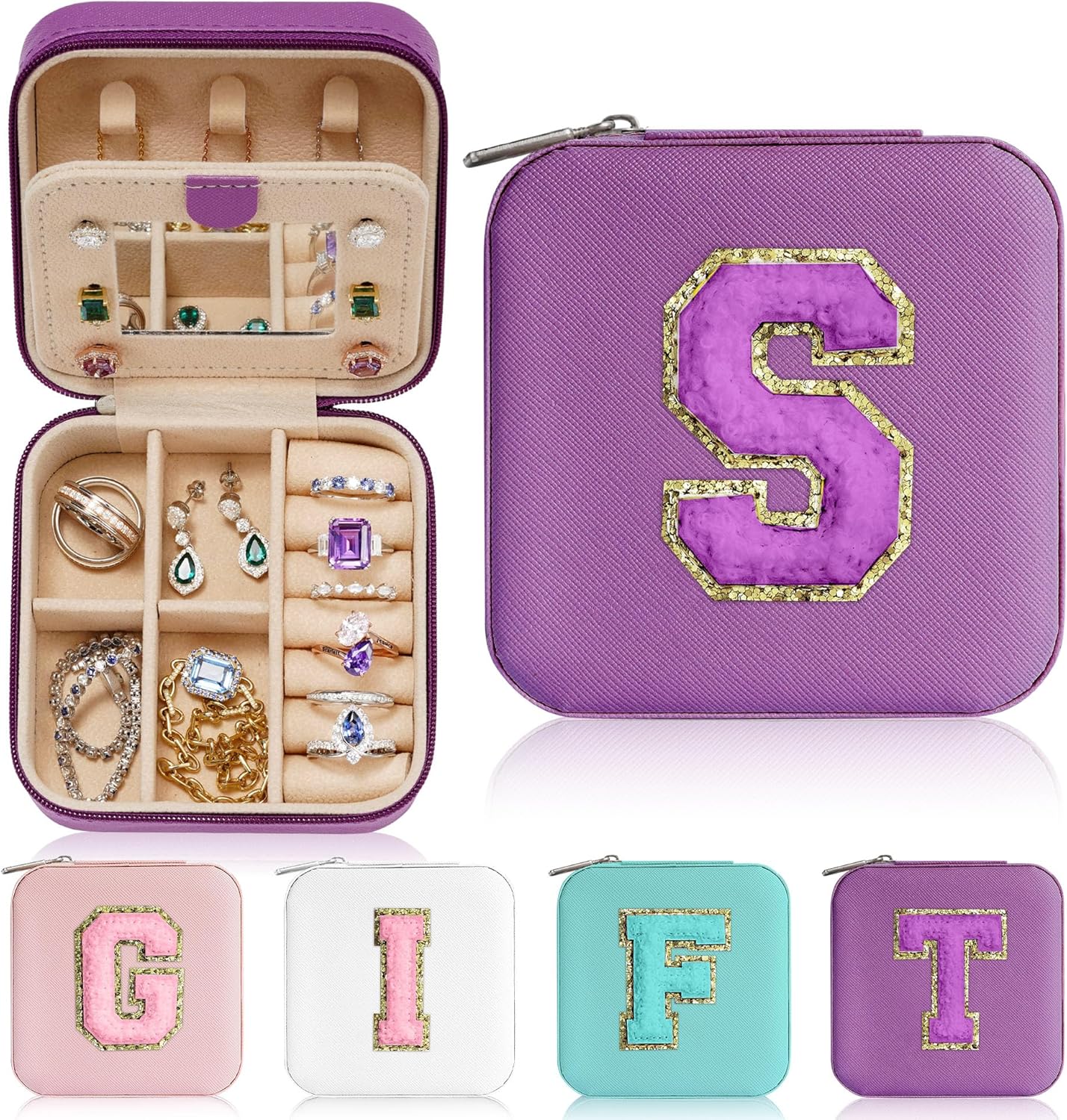Parima Bridesmaid Gifts for Wedding Day, Bridesmaid Gifts for Women | Bridesmaid Proposal Gifts Unique Gifts | Wedding Travel Essentials Small Jewelry Box | Travel Jewelry Case - Letter S, Purple