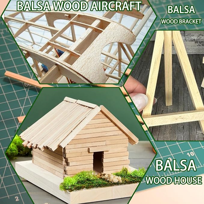 120Pcs Balsa Wood Sticks, Wood Strips Balsa Square Wooden Dowels Hardwood