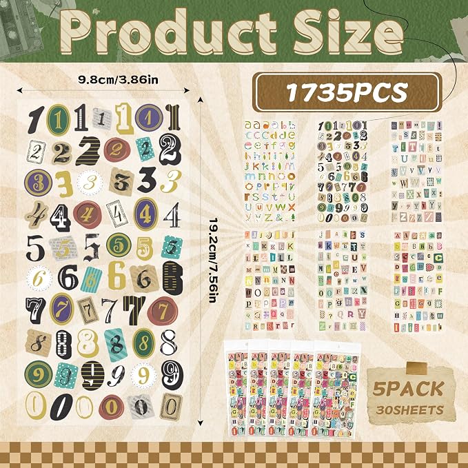 30 Sheets Vintage Letter Stickers