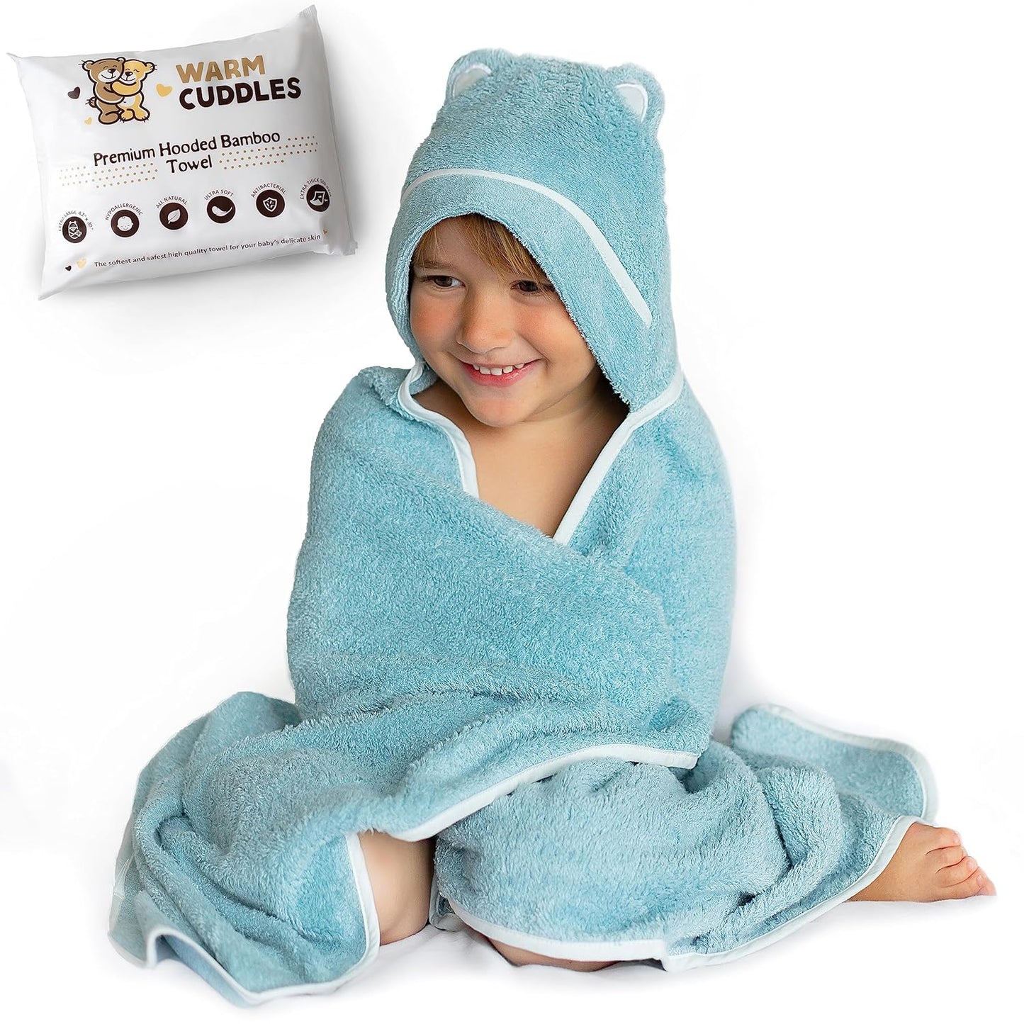 Premium Toddler Towels with Hood - Extra Soft Rayon from Bamboo Toddler Bath Towel (Blue)