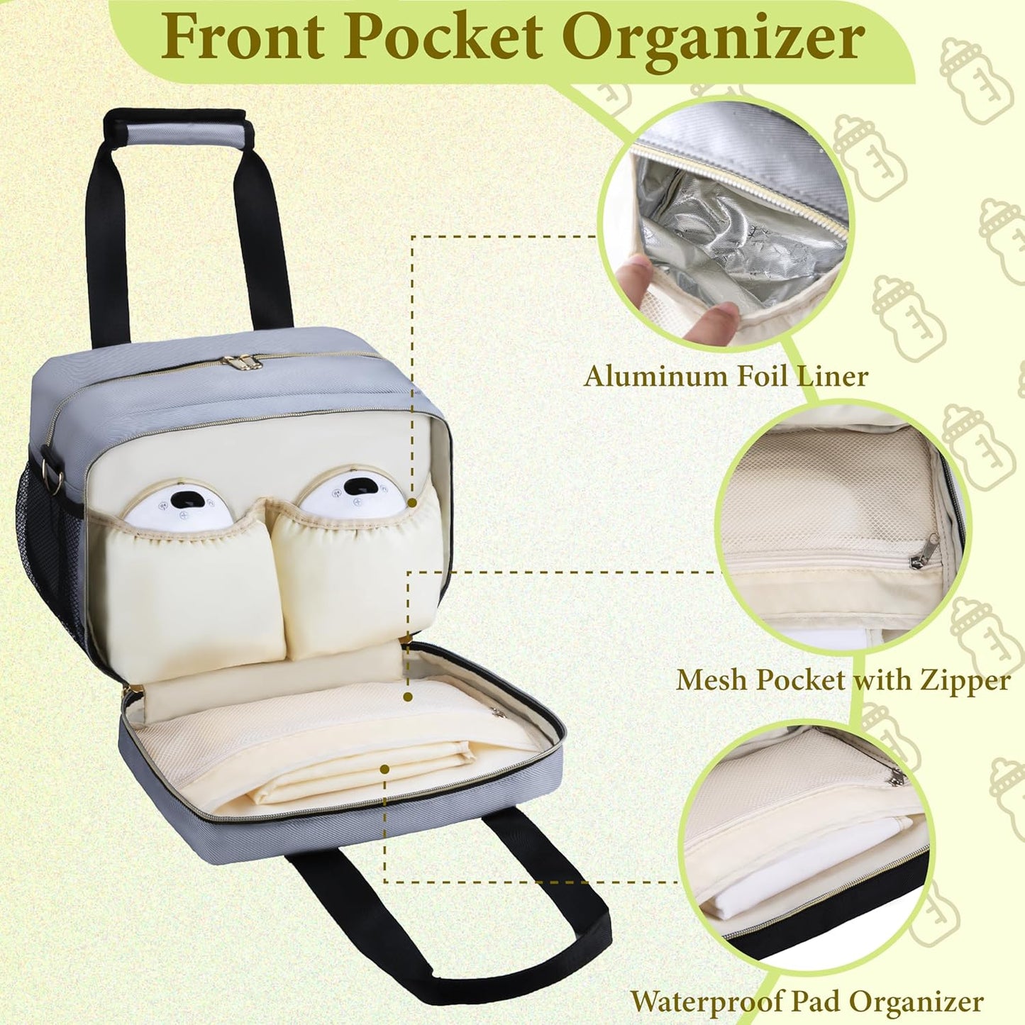 Breastmilk Cooler Bag with Ice Pack, Wearable Breast Pump Storage Bag, Insulated Bottle Travel Bag Compatible with Momcozy/Elvie/Willow, Fits Baby Bottles up to 9 Ounce with Shoulder Strap Gery Mini