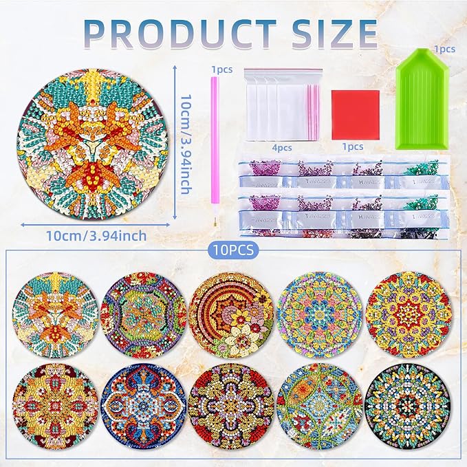 EWJRNSF 10 PCS Mandala Diamond Art Coasters Kit