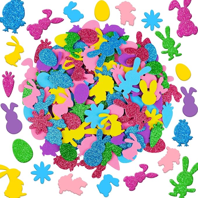 Foam Stickers, 7 Sheets 3D Glitter Foam Easter Stickers