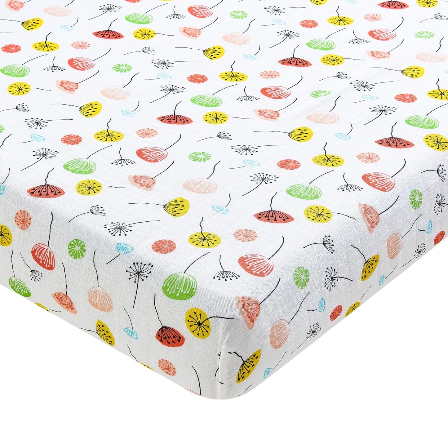 Margaux & May Organic Muslin Cotton Baby Crib Sheet, Dandelion Print, Fitted, Breathable, Toddler Bedding, 52 x 28, Deep Pocket, Organic Crib Sheets for Cozy Sleep