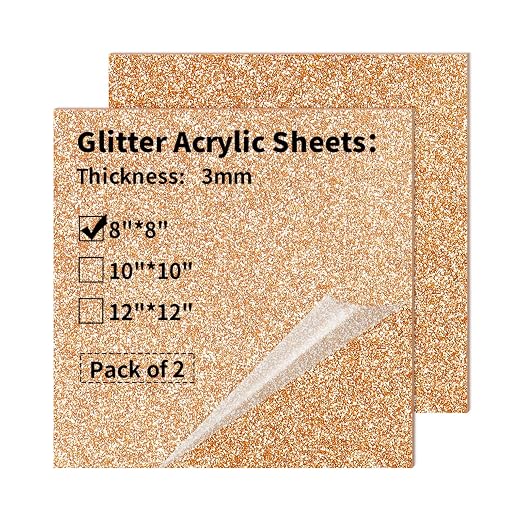 2 PCS 8 x 8 inch Glitter Colored Plexiglass Acrylic Sheets