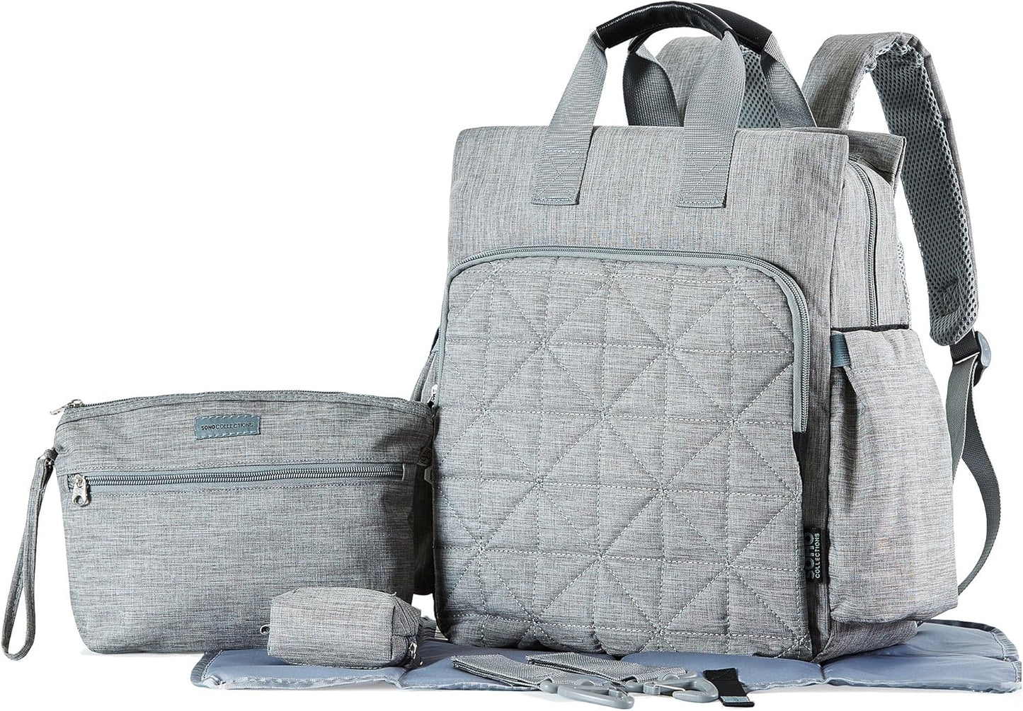 SoHo Kenneth Diaper Backpack 6Pc Set Tote Bag, Gray
