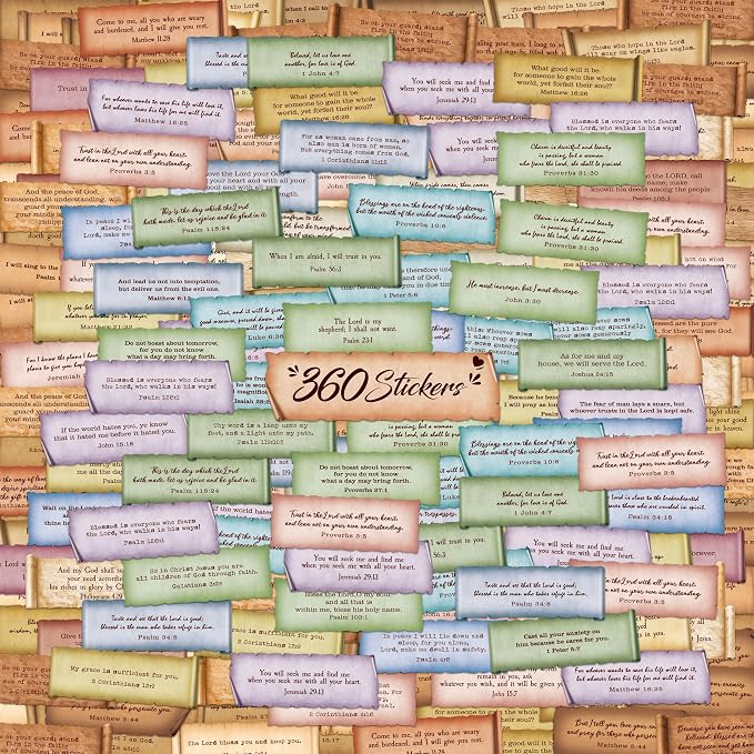 360PCS Bible Verse Stickers, 180 Retro Typewriter Style Designs Christian