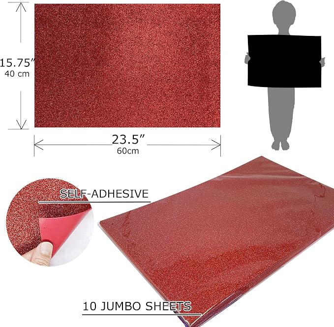 Allgala Jumbo Self-Adhesive Glitter EVA Foam Sheets 10 Pack 16x24 inch Paper