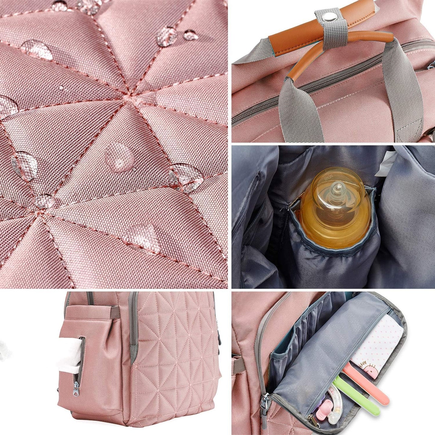 SoHo Kenneth Diaper Backpack 6Pc Set Tote Bag, Pink