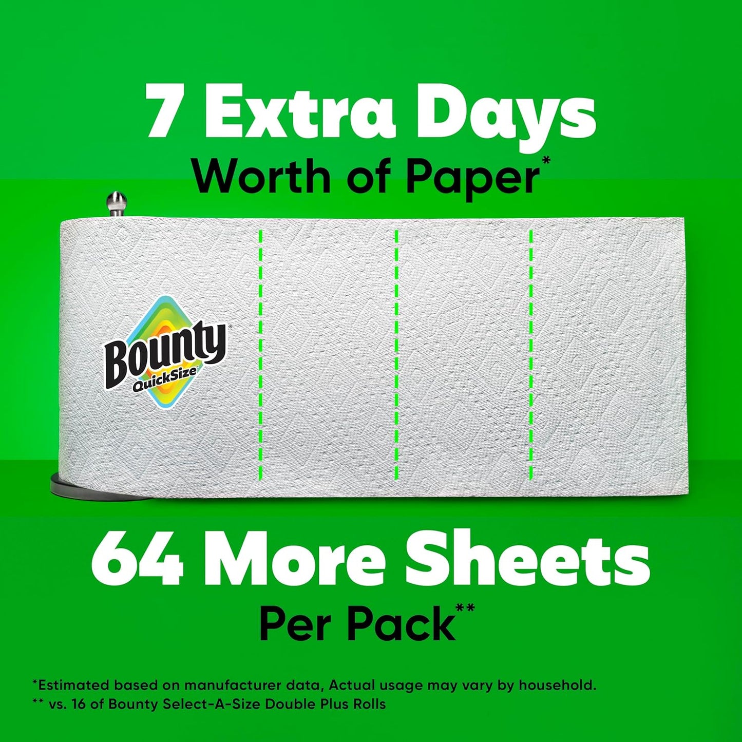 Bounty Paper Towels Quick Size, White, 16 Family Rolls = 40 Regular Rolls