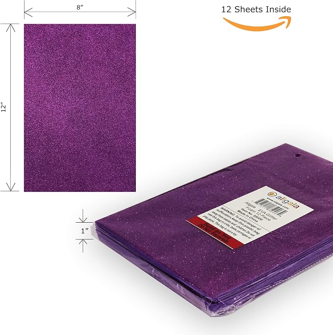 Allgala 12 Pack Glitter EVA Foam Paper 8 x 12inch Sheets-Purple-Perfect