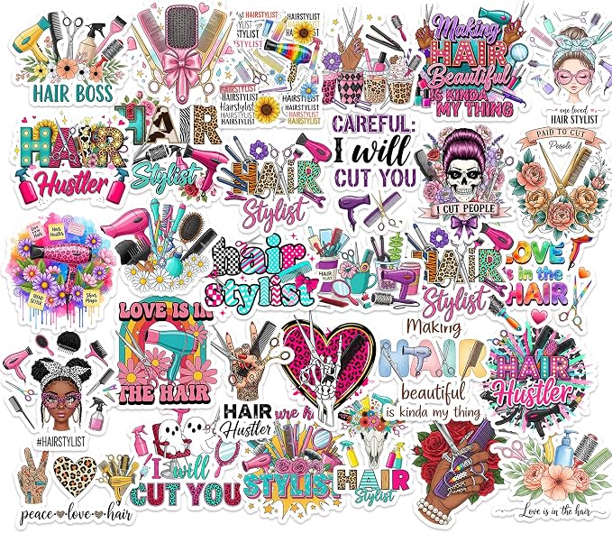 30PCS Hairstylist Stickers Pack – Waterproof Vinyl Hair Stylist & Salon Quotes