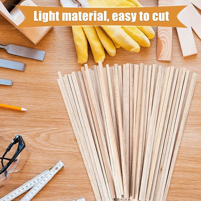 Timtin 225 Pieces 1/4" x 12" Balsa Wood Sticks Square Wooden Dowels Wood Square