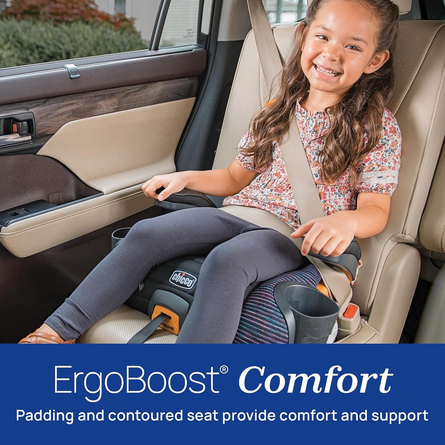 Chicco GoFit ClearTex Plus Backless Booster Car Seat, Latch Attachment, Quick-Release Latch Removal, Portable Car Booster Seat for Children at Least 4 Years Old and 40-110 lbs | Sunset/Purple