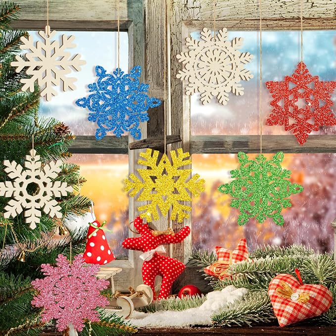 36PCS Wooden Christmas Decoration Snowflake Ornaments to Paint Christmas