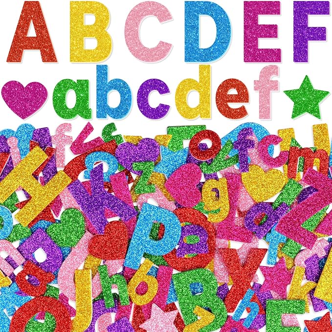 Glitter Foam Letter Stickers 469 Pcs Self-Adhesive Uppercase & Lowercase ABC