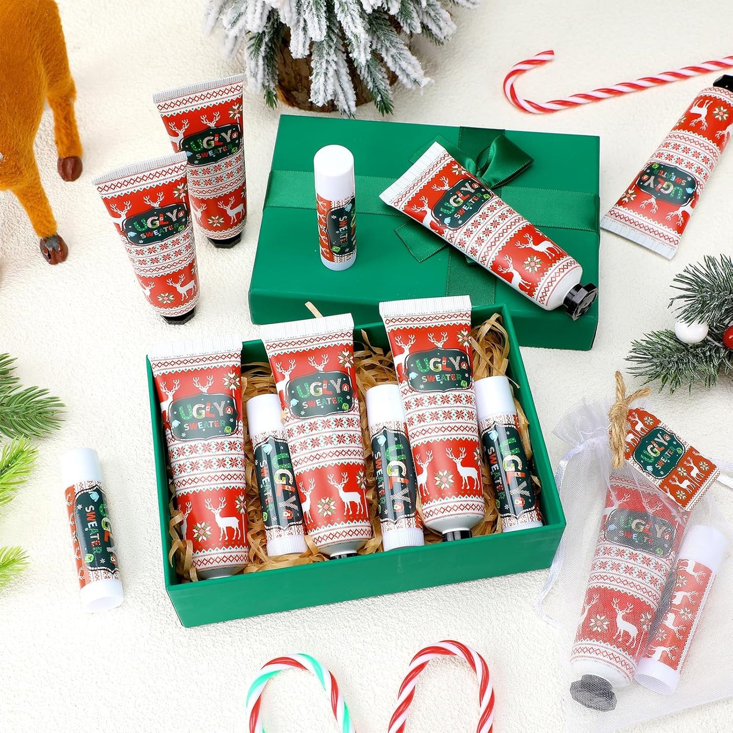 24 Sets Christmas Ugly Sweater Baby Shower Hand Cream and Lip Balm Gift Christmas Party Favors Travel Size Hand Lotion and Lip Balm Bulk Winter Wedding Bridal Shower Party Supplies for Guest