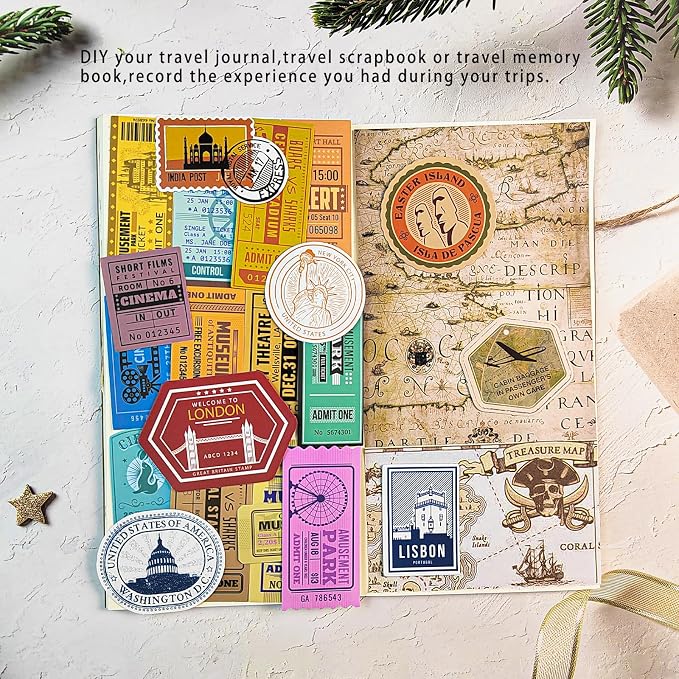 Prstincol 300 Pcs Vintage Travel Stickers Ticket Stickers