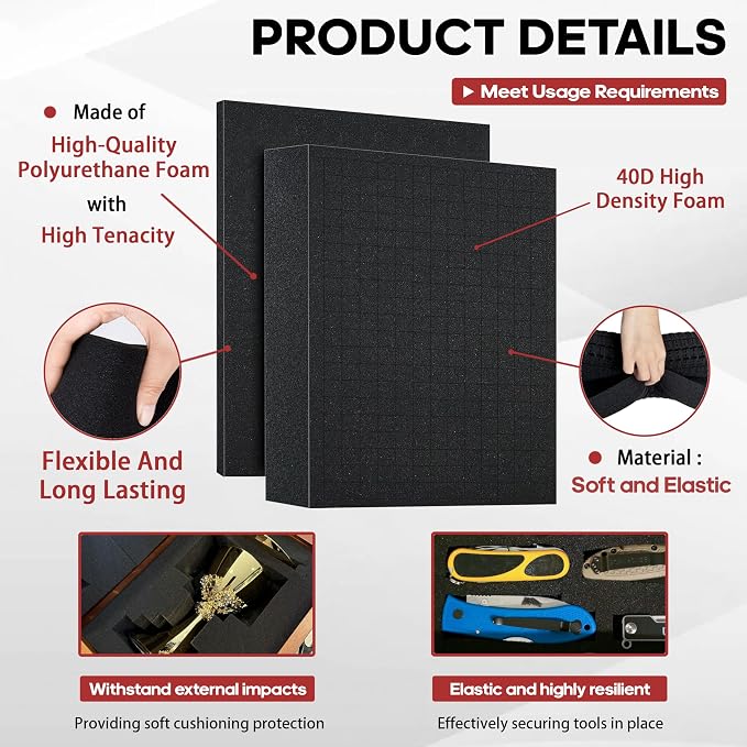 YIYITOOLS 4PCS Pick Apart Foam Insert, Dual-Thickness Case Foam Insert Kit
