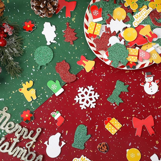 SEPGLITTER 600Pcs Christmas Foam Sticker Xmas Glitter Self Adhesive Sticker |