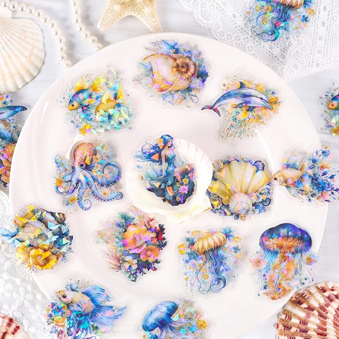 120Pcs Holographic Sea Animal Stickers