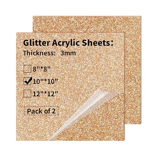 2 PCS 10 x 10 inch Glitter Colored Plexiglass Acrylic Sheets