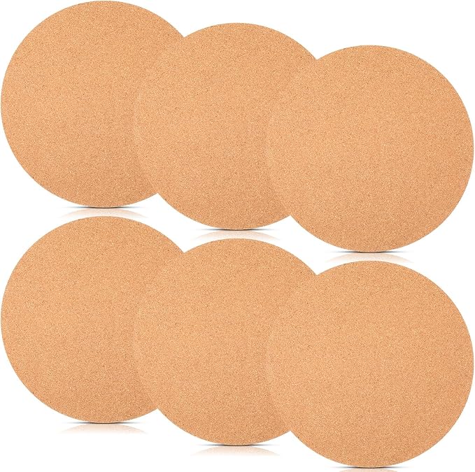 Boao 6 Pcs 12 Inch Large Cork Plant Coaster Round Cork Mat Trivet Absorbent