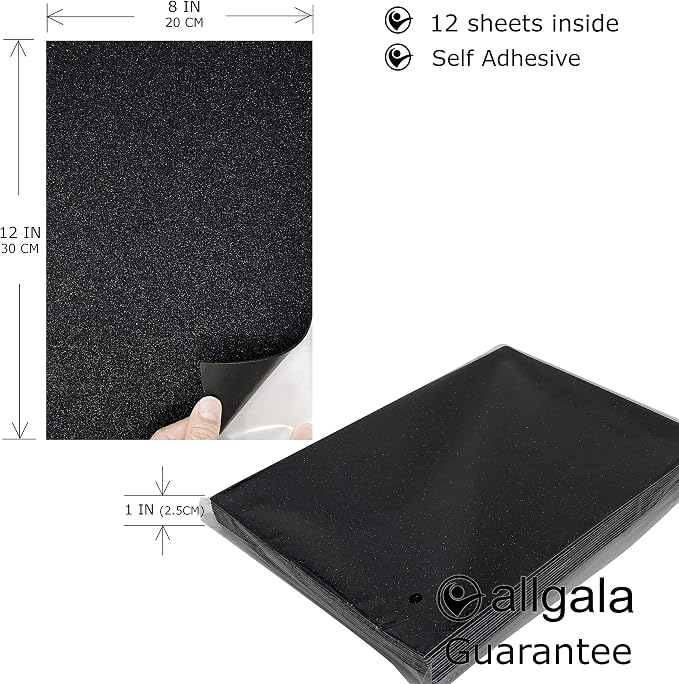 Allgala 12 Pack Glitter EVA Foam Paper 8 x 12inch Sheets-Black Color