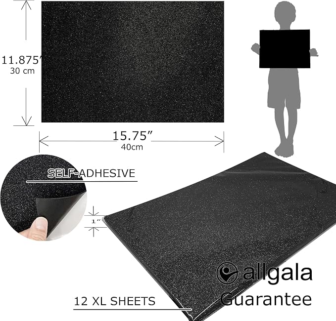 Allgala X-Large Self-Adhesive Glitter EVA Foam Sheets 12 Pack 12x16 inch Paper