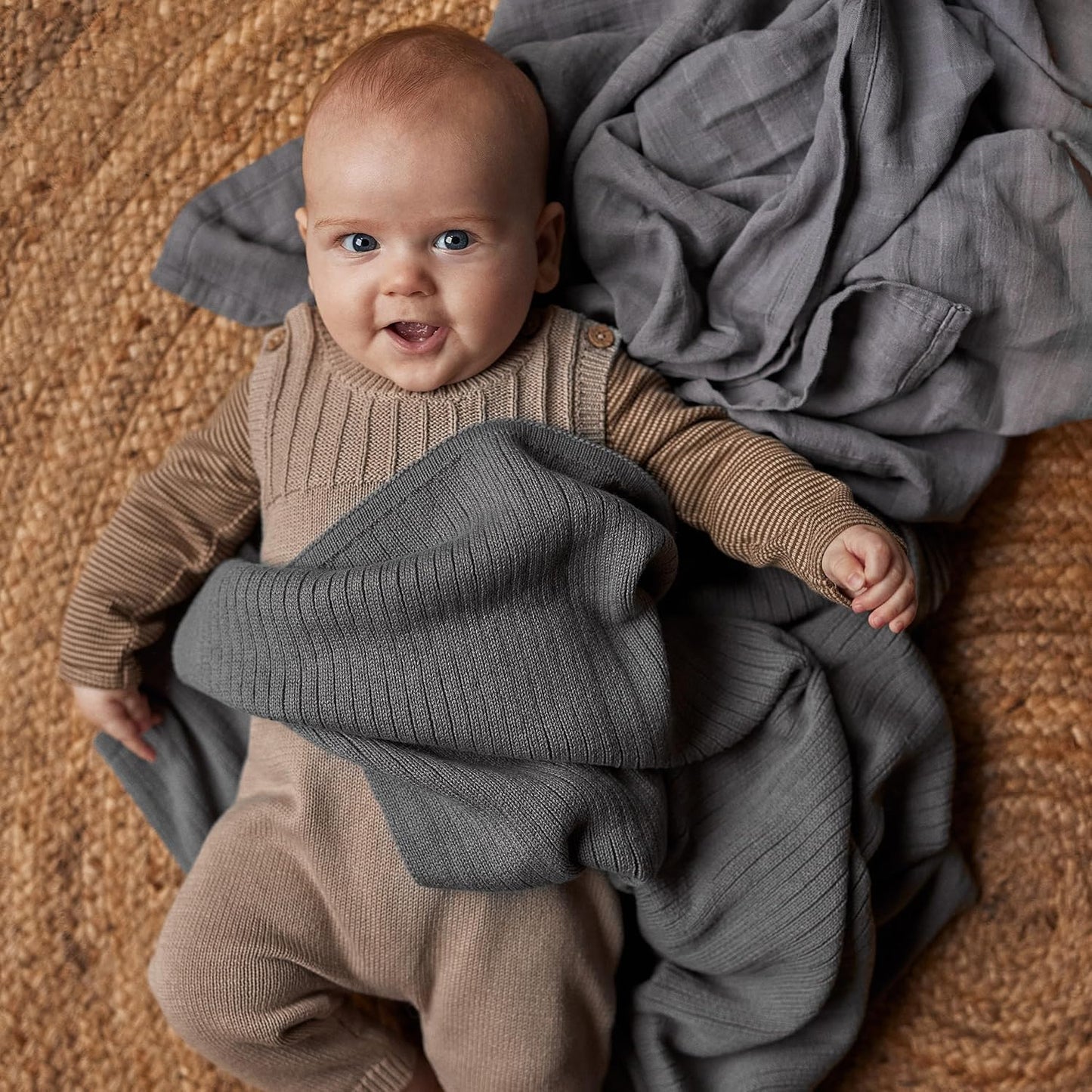 Knitted Organic Cotton Baby Blanket- Swaddle Blanket, 30" x 40" Soft Receiving Blanket for Newborn (Stone Grey)