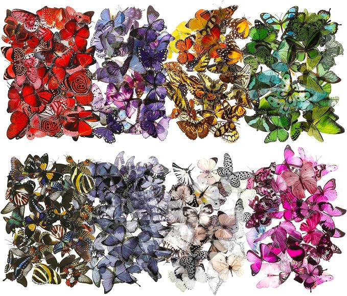 COMNICO 240PCS Butterfly Stickers, PET Waterproof Transparent Colorful Decals
