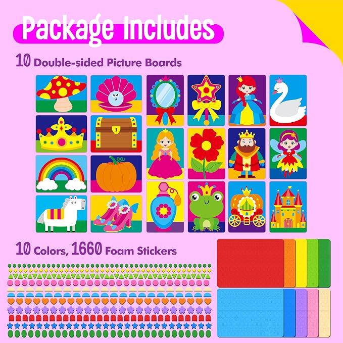 SpriteGru Foam Sticker Art Activity, 10 Princess & Castle Art Board