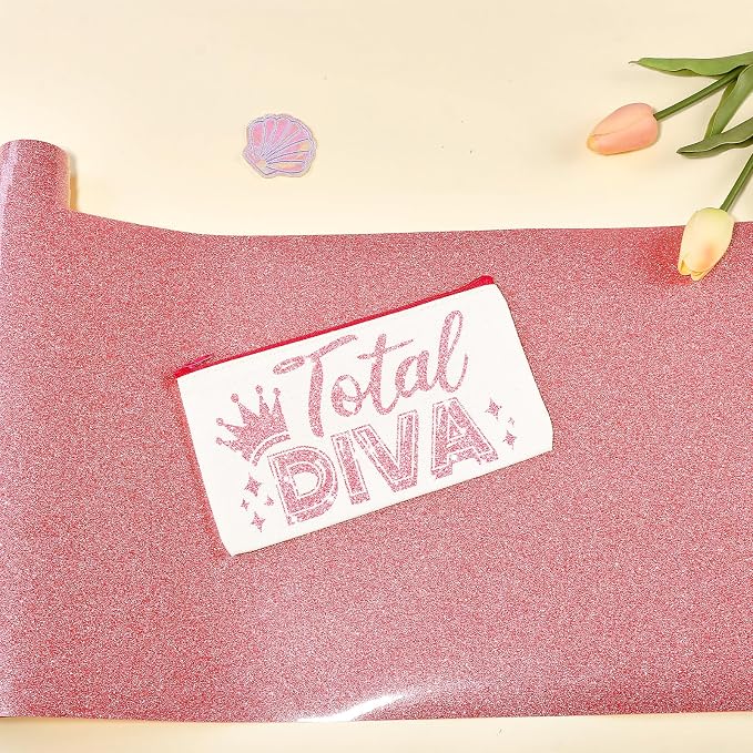 Tintnut Pink Glitter Heat Transfer Vinyl Roll, easy cut & weed, stretch washable