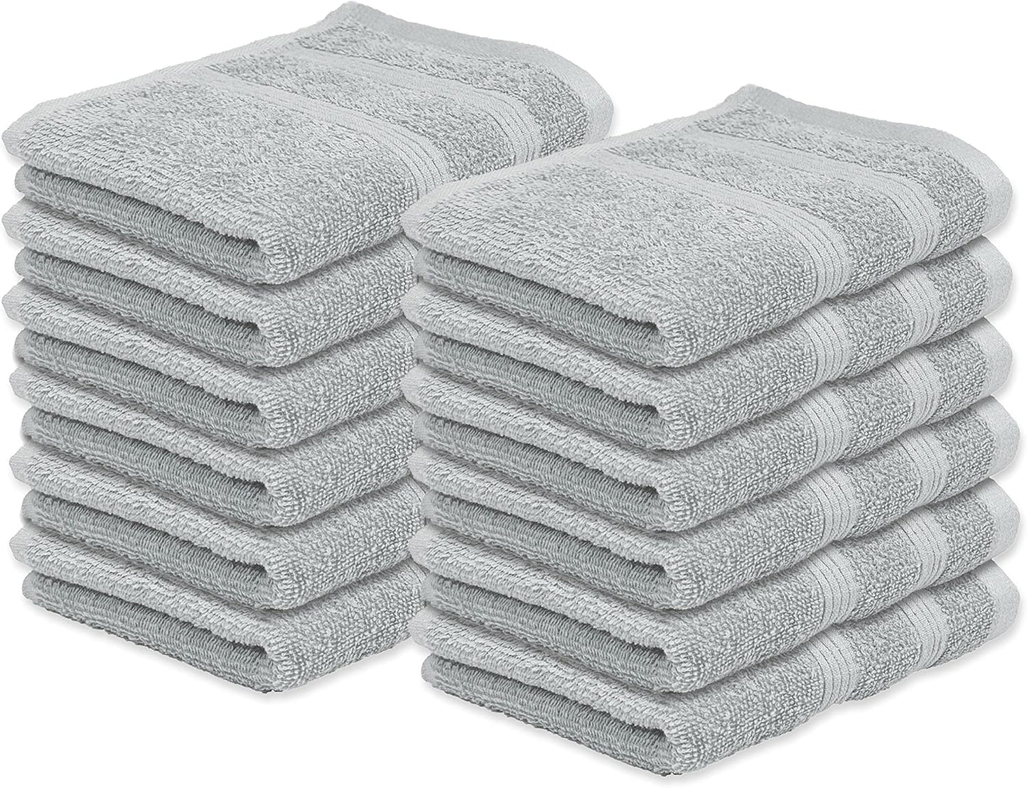 Kaufman - Premium Washcloth Set of 12 (13x13 Inches) 100% Cotton Ring Spun, Highly Absorbent, Durable and Ultra Soft Feel Wash Cloths Essential for Bathroom, Spa, Gym, and Face Towel (12PK)