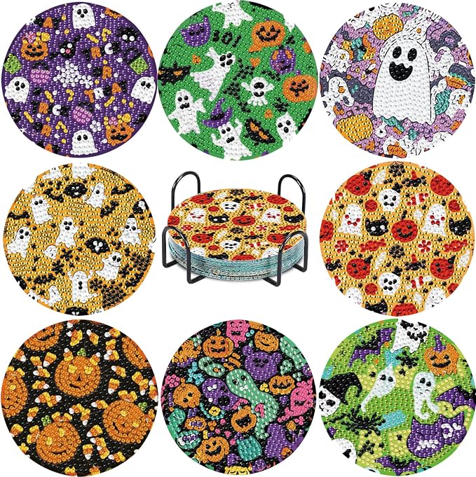 EWJRNSF 8 PCS Cute Ghost Diamond Art Coasters Kit